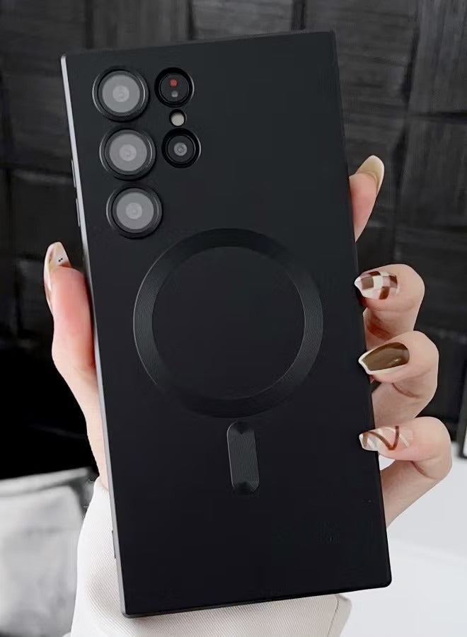 غطاء سامسونج جالكسي S24 الترا مع حماية كاملة لعدسة الكاميرا، غطاء هاتف ناعم مقاوم للصدمات من مادة TPU مع شحن لاسلكي لهاتف سامسونج جالاكسي S24 الترا 5G، اسود - Image 1