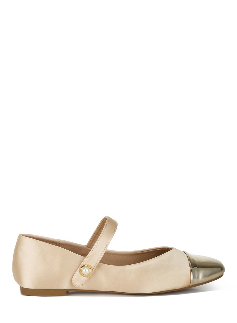London Rag Gold Patent Toe Cap Satin Mary Jane - Image 1