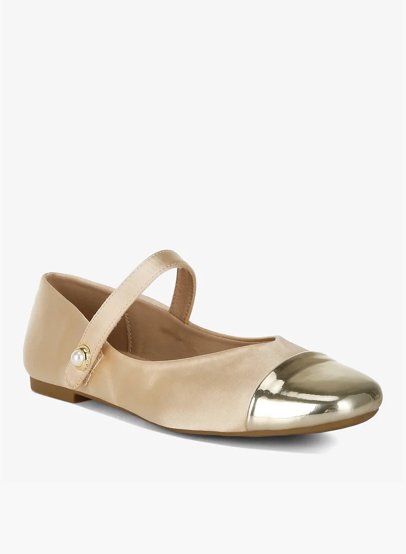 London Rag Gold Gold Patent Toe Cap Satin Mary Jane for Women | Best Price UAE