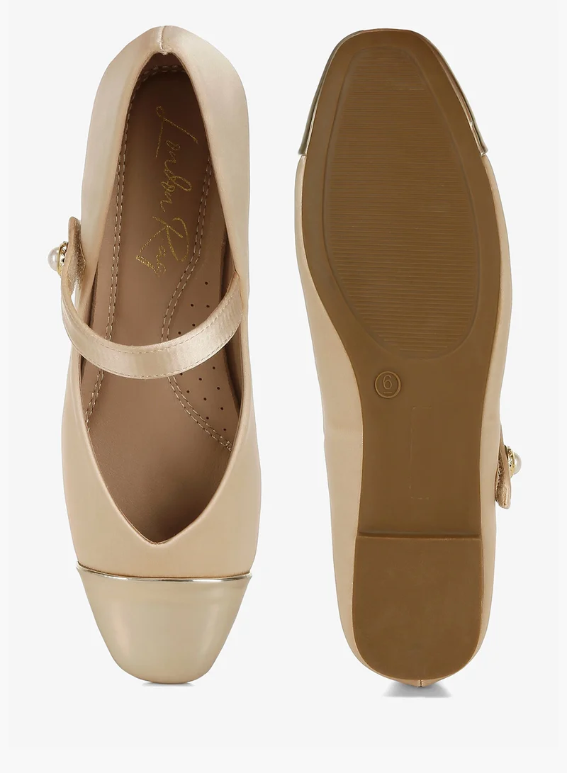 London Rag Gold Gold Patent Toe Cap Satin Mary Jane for Women | Best Price UAE