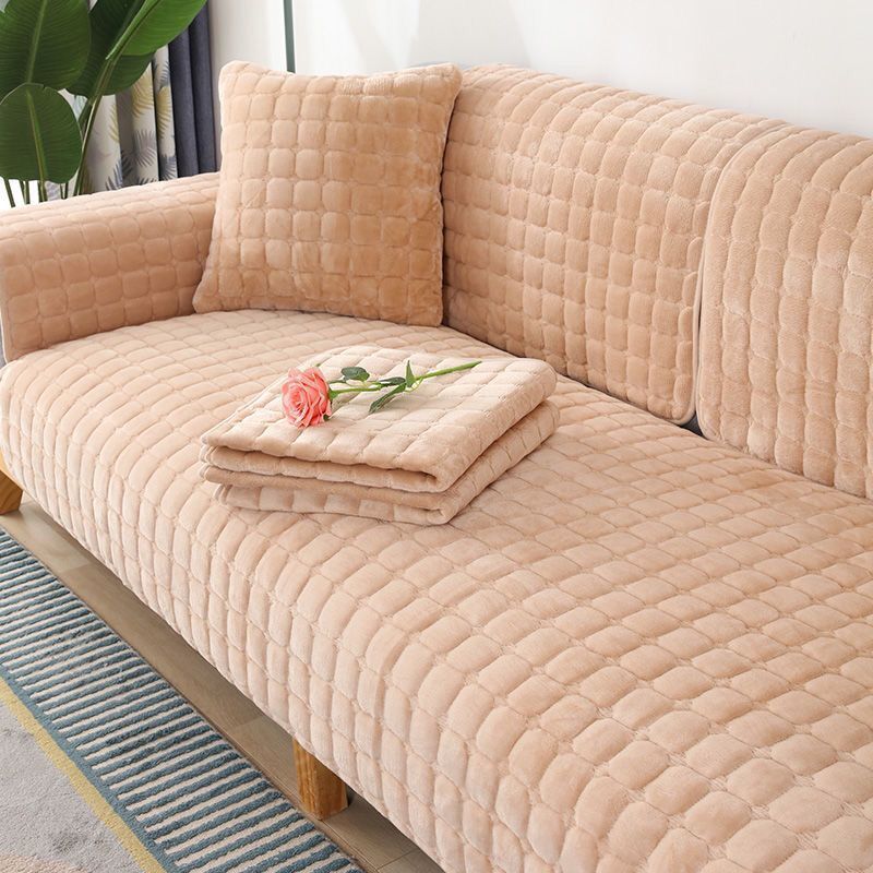 Winter Non-Slip Thick Plush Sofa Cover Set Square-khaki 