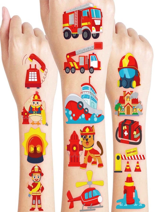 91TATTOOS 60 PCS Firefighter Firetruck Pre-Cut Temporary Tattoos for Kids - Image 1