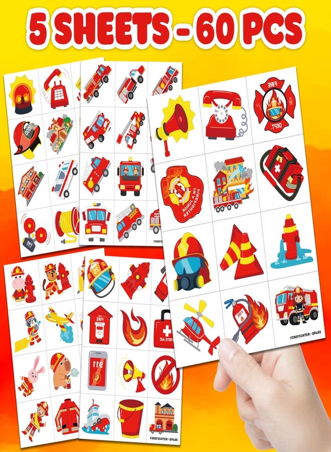 91TATTOOS 60 PCS Firefighter Firetruck Pre-Cut Temporary Tattoos for Kids - Image 3