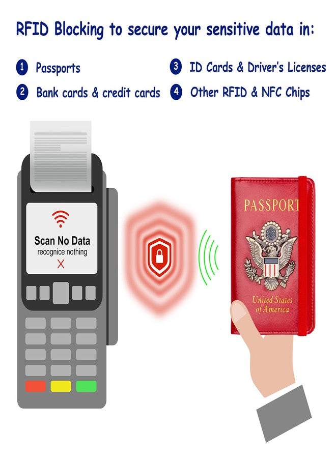 TOURSUIT حامل جواز سفر TOURSUIT بتقنية حجب الترددات اللاسلكية (RFID) للرجال والنساء، محفظة سفر جلدية مزودة بشارة معدنية ثلاثية الأبعاد، غطاء لحفظ وثائق السفر (أحمر) - Image 5
