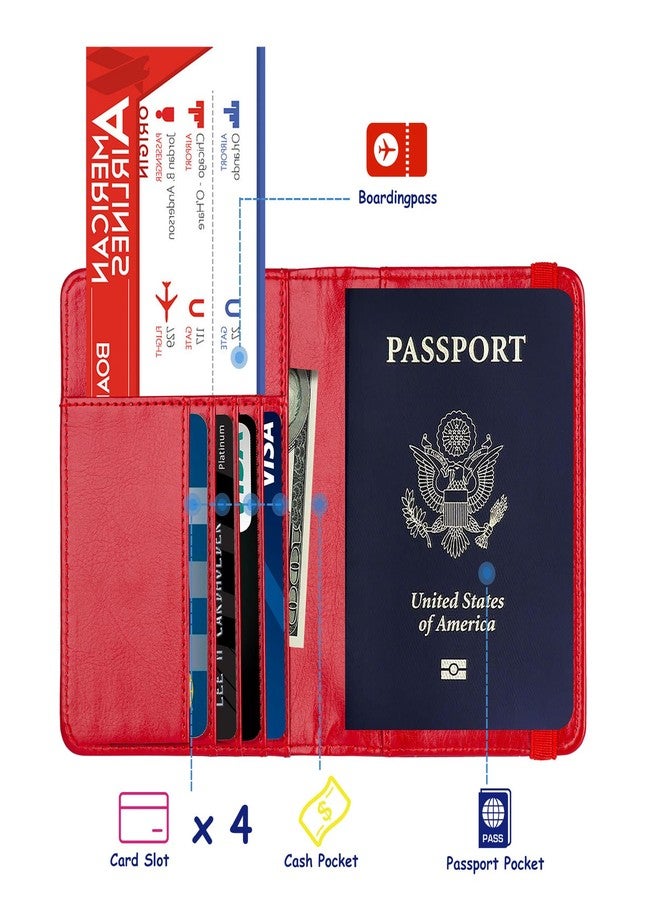 TOURSUIT حامل جواز سفر TOURSUIT بتقنية حجب الترددات اللاسلكية (RFID) للرجال والنساء، محفظة سفر جلدية مزودة بشارة معدنية ثلاثية الأبعاد، غطاء لحفظ وثائق السفر (أحمر) - Image 2