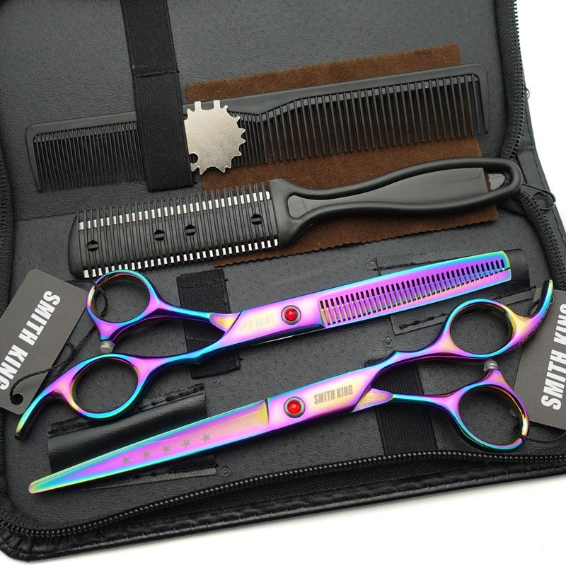 70 Inches Hair Cutting Scissors Set with Combs Lether Scissors CaseHair cutting shears Hair Thinning shears For Personal and Professional Rainbow