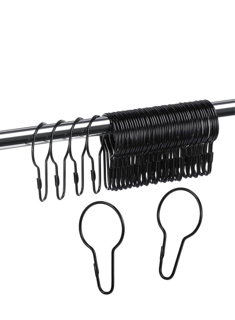 SYOSI 50 Pieces Metal Shower Curtain Hooks Hanging Shower Clips Metal Shower Curtain Rings Practical Shower Curtain Hangers for Bathroom Bedroom Kitchen Home Curtain Applications (Black)  - Image 1