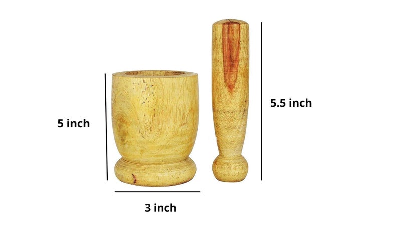 GUG Wooden Okhli Masher and Pestle Set/Imam Dasta/Spice Mixer for Kitchen Product Set of 1 - Image 4