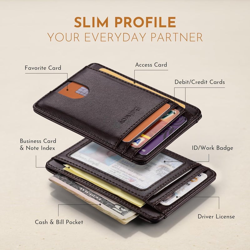 Buffway Slim Minimalist Front Pocket RFID Blocking Leather Wallets for Men and Women - Pebble Brown - Image 3
