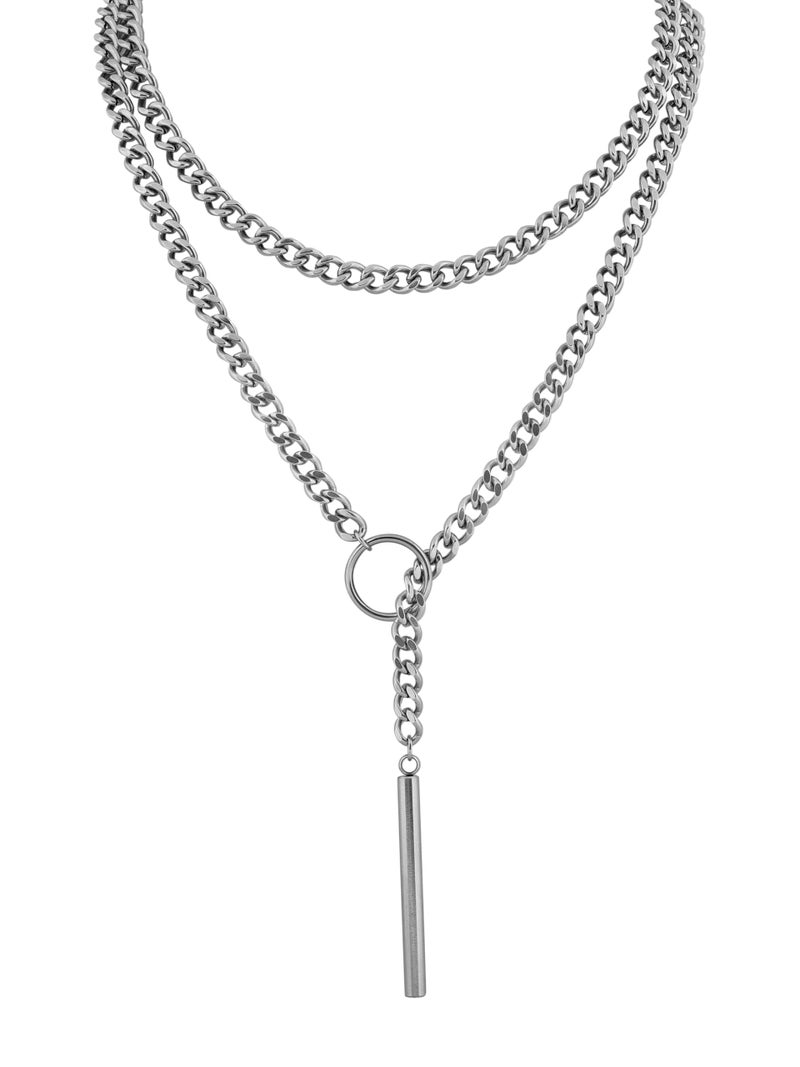 Sacina Silver-tone Lariat Chunky Chain Y Necklace, Gothic Emo Punk Grunge Necklace, Goth Jewelry, Christmas Jewelry Gift for Women - Image 1
