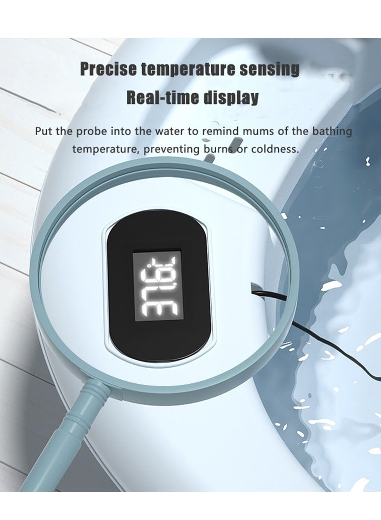 Foldable Baby Bath Tub, Newborn Baby Tub with Soft Bath Mat and Bath Net，Portable Bathtub with Temperature Sensor，for Newborns Baby and Toddlers (Blue-Bath Mat+Real-time Sensor) - Image 5