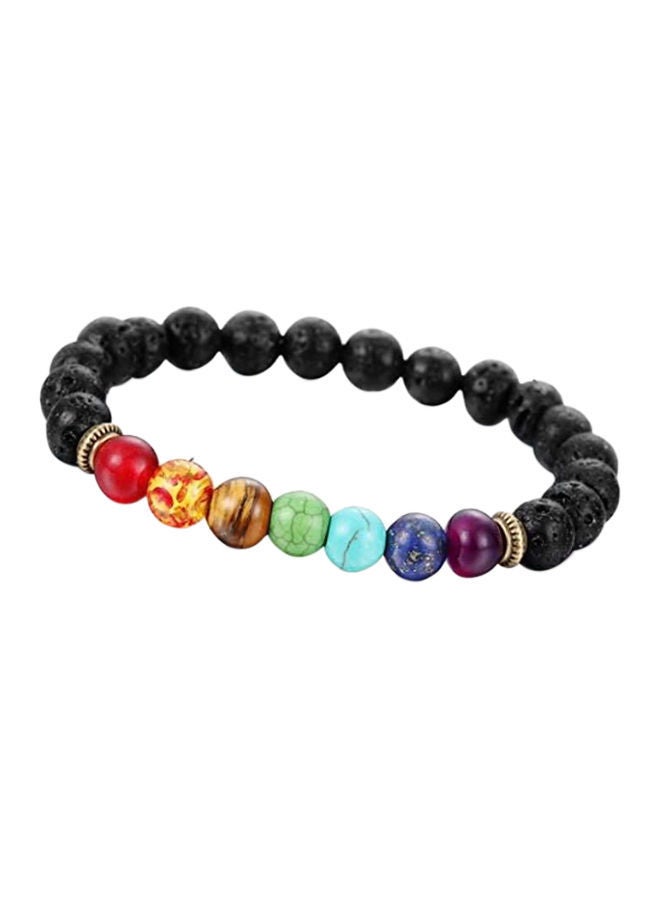 NIBEMINENT 7 Chakra Natural Lava Rock Beaded Bracelet Multicolour