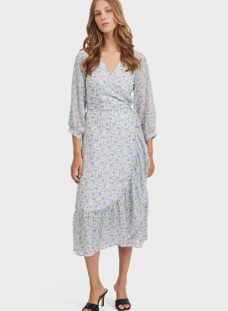 Vila Floral Print Wrap Dress
