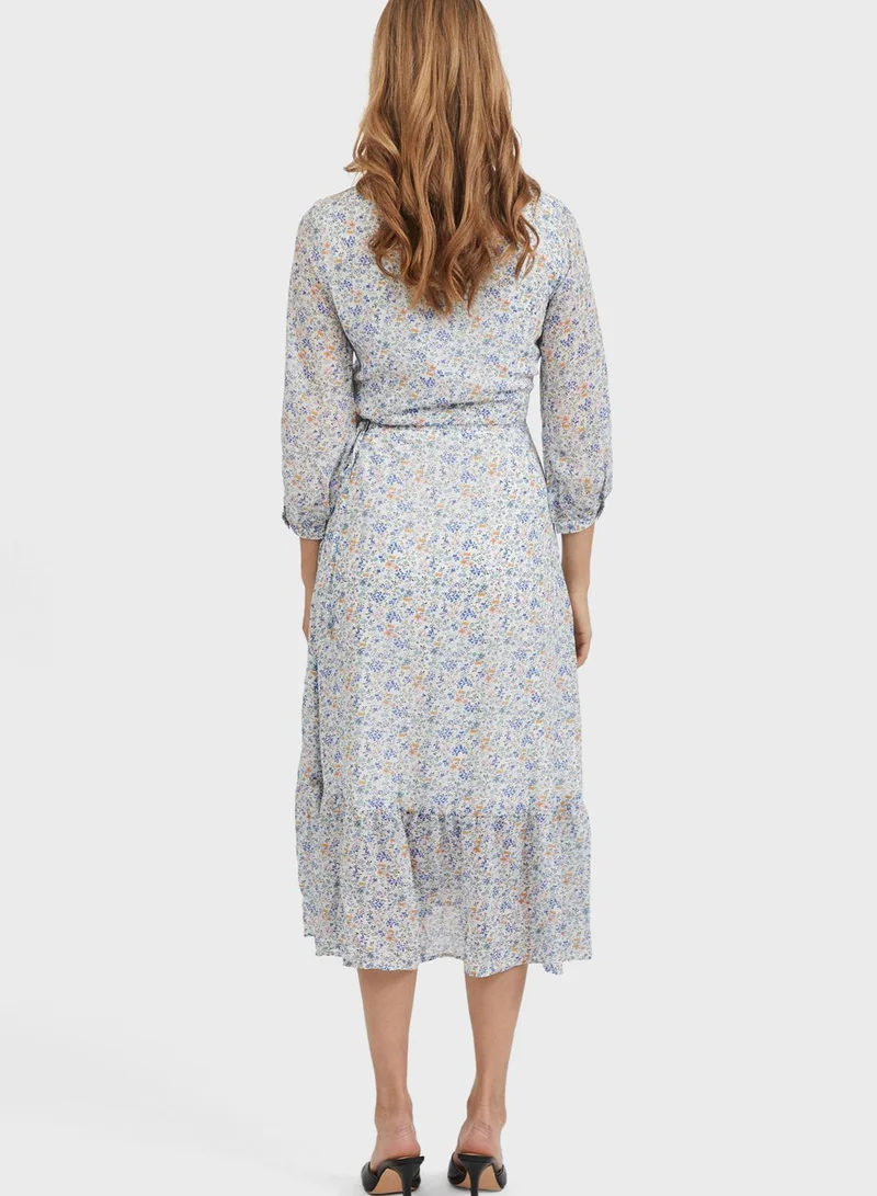 Vila Floral Print Wrap Dress
