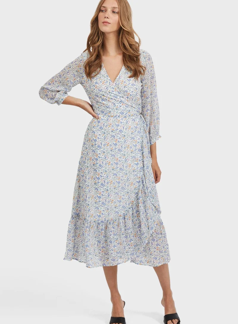Vila Floral Print Wrap Dress