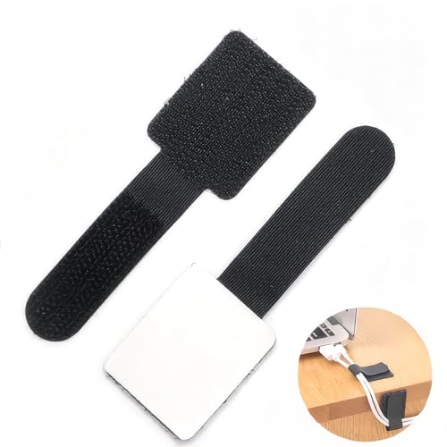 Sunkizzrs® Reusable Cable Ties 50-Pcs —Nylon Cable Holder Straps—Multipurpose Adjustable Cable Management Tie/Self-Adhesive Hook and Loop Wire Organiser Straps/Cord Routing Tie/Wire Management(Black) - Image 1