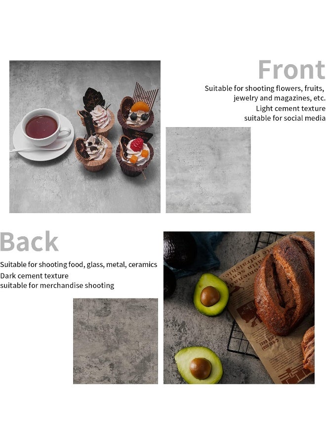 BPA® 2Pcs Food Photography Backdrop Background Boards 55x55cm Grey Cement Wood Texture Photo Studio Double Sided Flat Lay Tabletop Waterproof Kit for Product Props Jewelry Cosmetics Desk Shooting - Image 4
