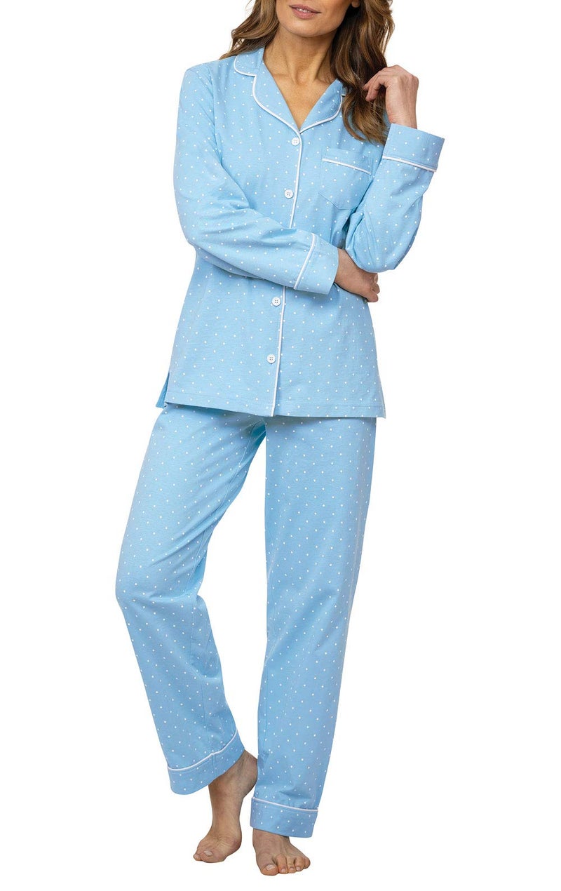 PajamaGram Womens Pajama Sets Cotton Soft Jersey Pajamas Women Blue M 810