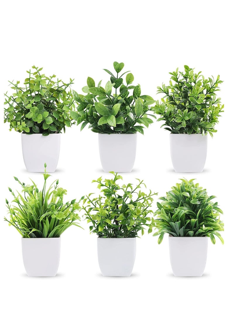 نباتات صناعية مع مزهريات لتزيين غرفة النوم وغرفة المعيشة، 6 قطع - (الارتفاع الإجمالي 12 سم) - Image 1