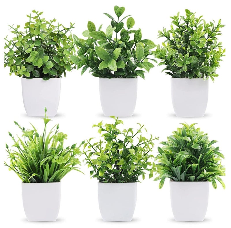 نباتات صناعية مع مزهريات لتزيين غرفة النوم وغرفة المعيشة، 6 قطع - (الارتفاع الإجمالي 12 سم) - Image 1