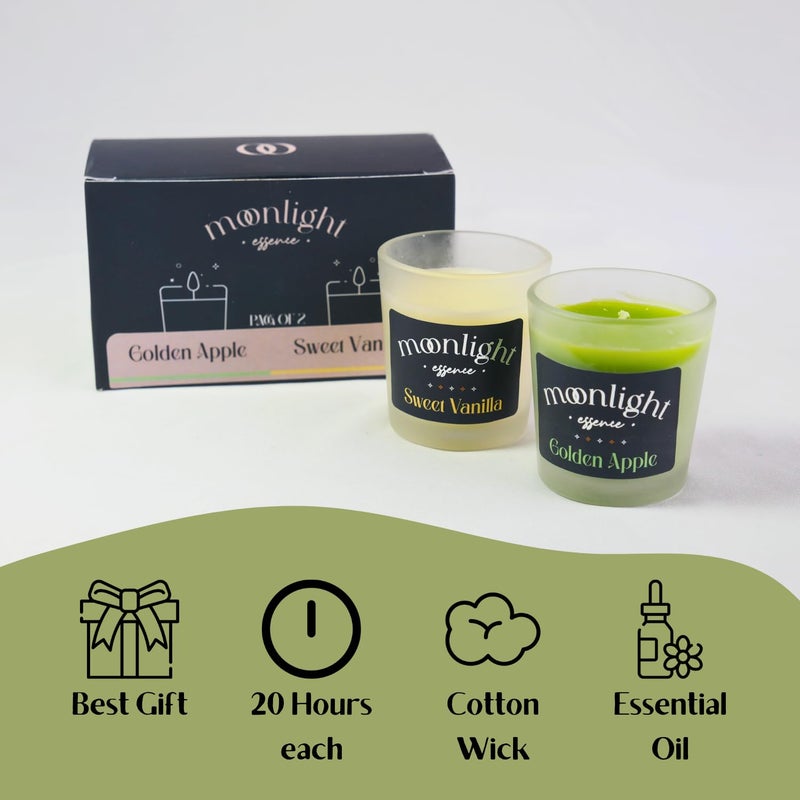 Moonlight Essence Moonlight Essence Sweet Vanilla Golden Apple Scented Candle Set Warm Vanilla Fresh Green Apple Fragrance LongLasting Votive Candles for Home Office Cozy Aromatherapy Elegant Dcor - Image 2