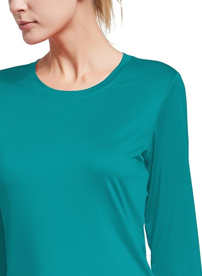 BALEAF Women's Long Sleeve Running Shirts Workout Tops Athletic Gym Hiking T-shirts Moisture Wicking Quick Dry Lightweight Stretchy Teal Size M - Image 3