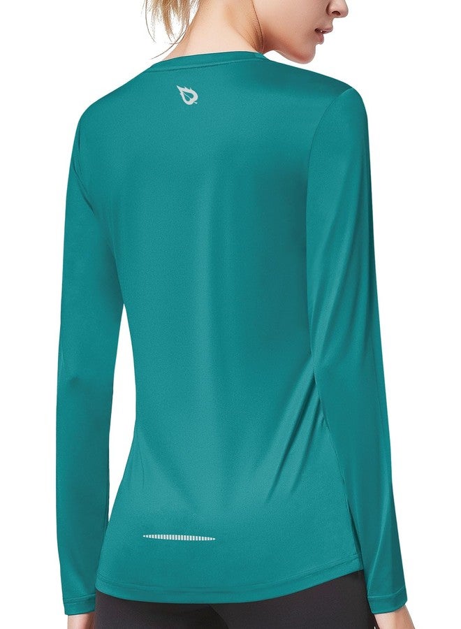 BALEAF Women's Long Sleeve Running Shirts Workout Tops Athletic Gym Hiking T-shirts Moisture Wicking Quick Dry Lightweight Stretchy Teal Size M - Image 1
