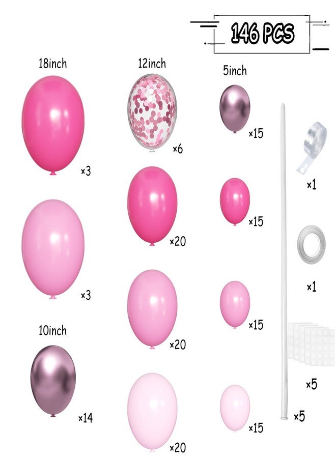 MEBAY Pink Balloon Arch Kit, 146 PCS Hot Pink Light Pastel Pink Metallic Balloons Garland with Confetti for Bridal Baby Shower Birthday Princess Wedding Party Decorations - Image 2
