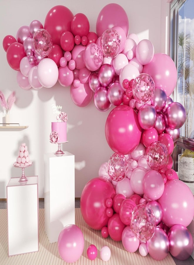 MEBAY Pink Balloon Arch Kit, 146 PCS Hot Pink Light Pastel Pink Metallic Balloons Garland with Confetti for Bridal Baby Shower Birthday Princess Wedding Party Decorations - Image 1