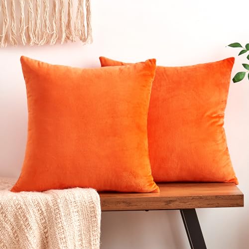 GriNeed Fall Orange Throw Pillow Covers Decorative Velvet Set of 2 18x18 Inch Pillow Covers, Soft Burnt Orange Pillowcases for Couch Sofa Bed Living Room, Farmhouse Boho Decor, Accent Cushion Covers - Image 1