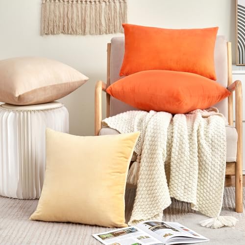 GriNeed Fall Orange Throw Pillow Covers Decorative Velvet Set of 2 18x18 Inch Pillow Covers, Soft Burnt Orange Pillowcases for Couch Sofa Bed Living Room, Farmhouse Boho Decor, Accent Cushion Covers - Image 3