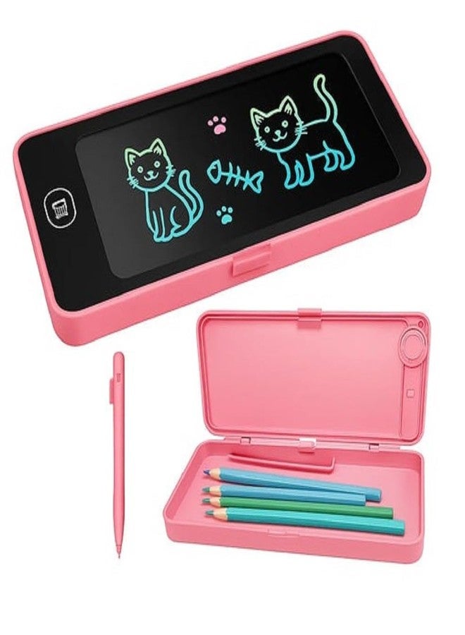 KRySt LCD Writing Tablet Pencil Box for Kids – Multi-Functional Drawing Board Case with Erase Button and Stationery Storage for School and Home Use (Pink) - Image 1