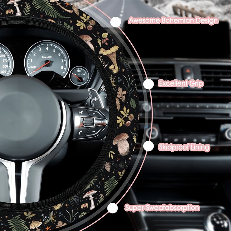 Forest Magic Mushroom Fern Steering Wheel Cover Dark 15inch Non Slip Breathable Universal Car Decor - Image 5