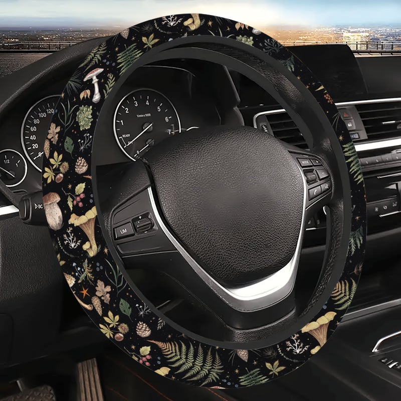 Forest Magic Mushroom Fern Steering Wheel Cover Dark 15inch Non Slip Breathable Universal Car Decor - Image 4