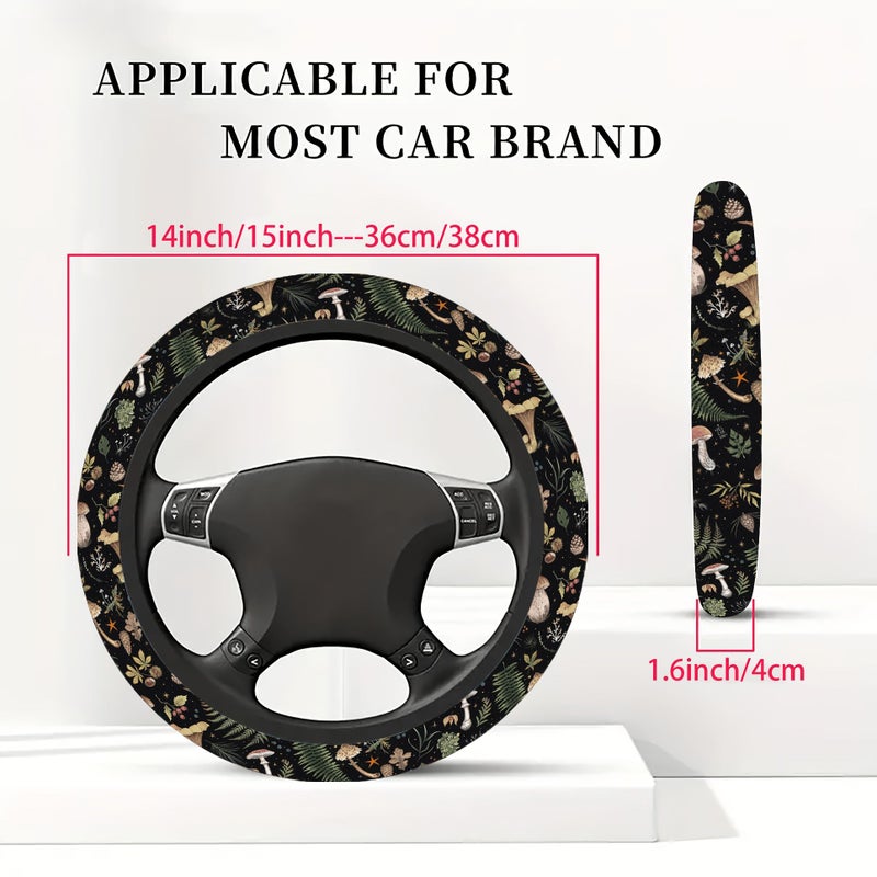 Forest Magic Mushroom Fern Steering Wheel Cover Dark 15inch Non Slip Breathable Universal Car Decor - Image 2