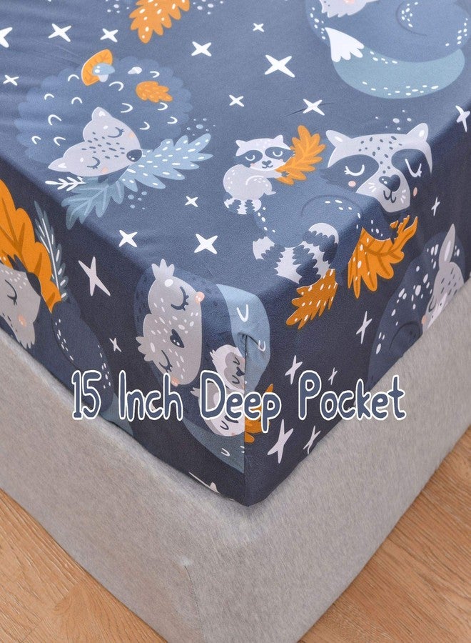 JSD Navy Blue Owl Kids Sheet Set Twin Size, 3 Piece Forest Animals Printed Microfiber Bed Sheets Deep Pocket - Image 4