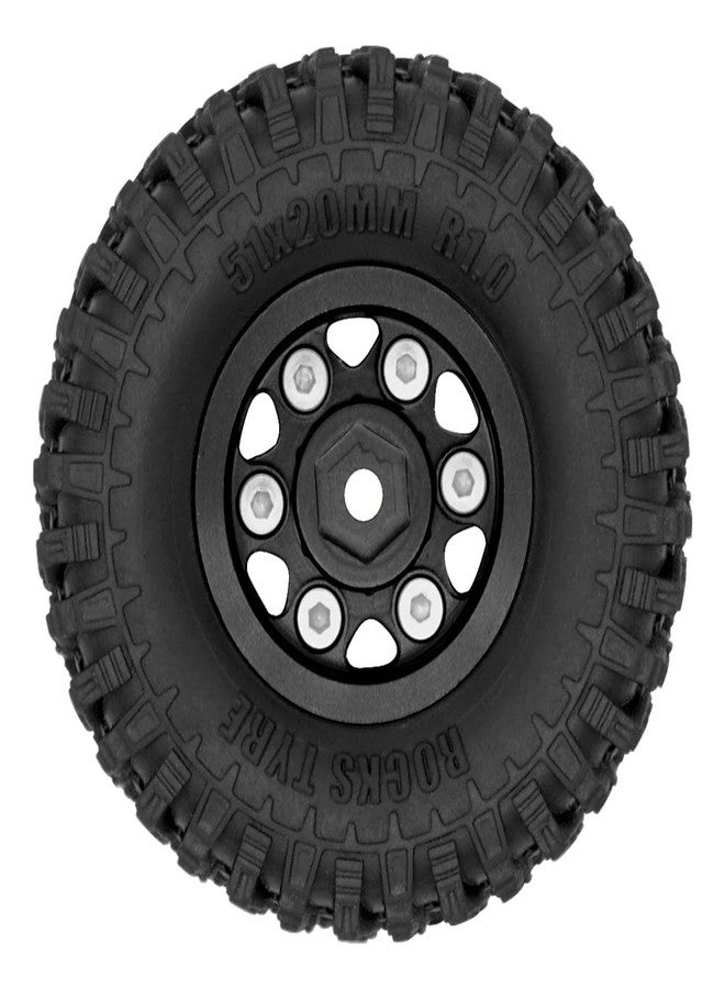 OGUNKE OGRC 4Pcs 1.0 Wheel Rims 1.0 Beadlock Wheels Rims 1.0 Tires Soft Rubber Crawler Wheel Tires for Axial SCX24 Gladiator Bronco C10 JLU Deadbolt RC Crawler Upgrades Parts (Black) - Image 5