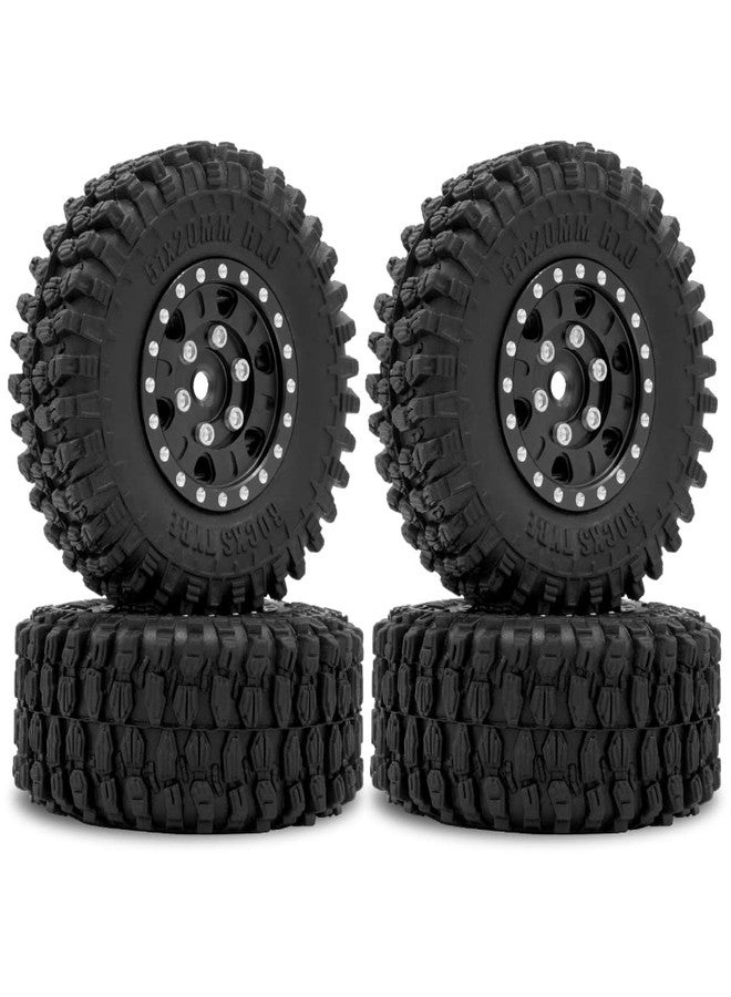 OGUNKE OGRC 4Pcs 1.0 Wheel Rims 1.0 Beadlock Wheels Rims 1.0 Tires Soft Rubber Crawler Wheel Tires for Axial SCX24 Gladiator Bronco C10 JLU Deadbolt RC Crawler Upgrades Parts (Black) - Image 1
