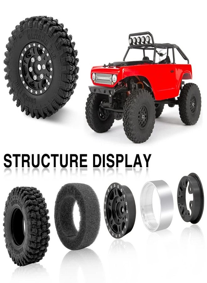 OGUNKE OGRC 4Pcs 1.0 Wheel Rims 1.0 Beadlock Wheels Rims 1.0 Tires Soft Rubber Crawler Wheel Tires for Axial SCX24 Gladiator Bronco C10 JLU Deadbolt RC Crawler Upgrades Parts (Black) - Image 4