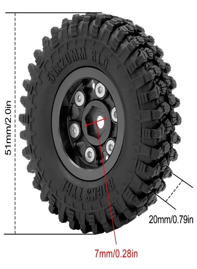 OGUNKE OGRC 4Pcs 1.0 Wheel Rims 1.0 Beadlock Wheels Rims 1.0 Tires Soft Rubber Crawler Wheel Tires for Axial SCX24 Gladiator Bronco C10 JLU Deadbolt RC Crawler Upgrades Parts (Black) - Image 2