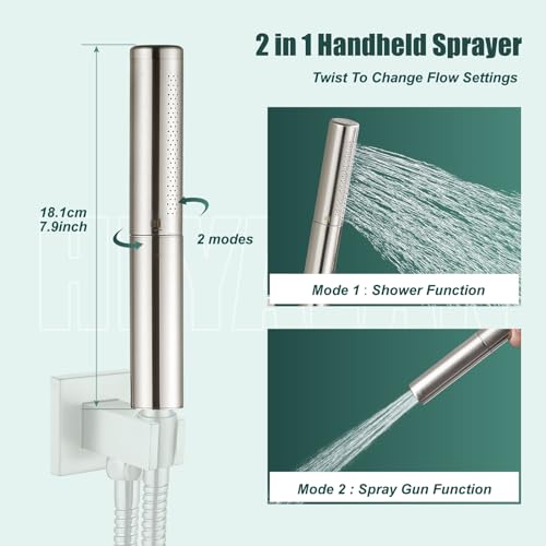 Heyalan Hand Held Shower Wand, High Pressure Handheld Head with Strong Flow, Luxury Spray for Bathroom,Dual Function,Brushed Nickel - Image 4