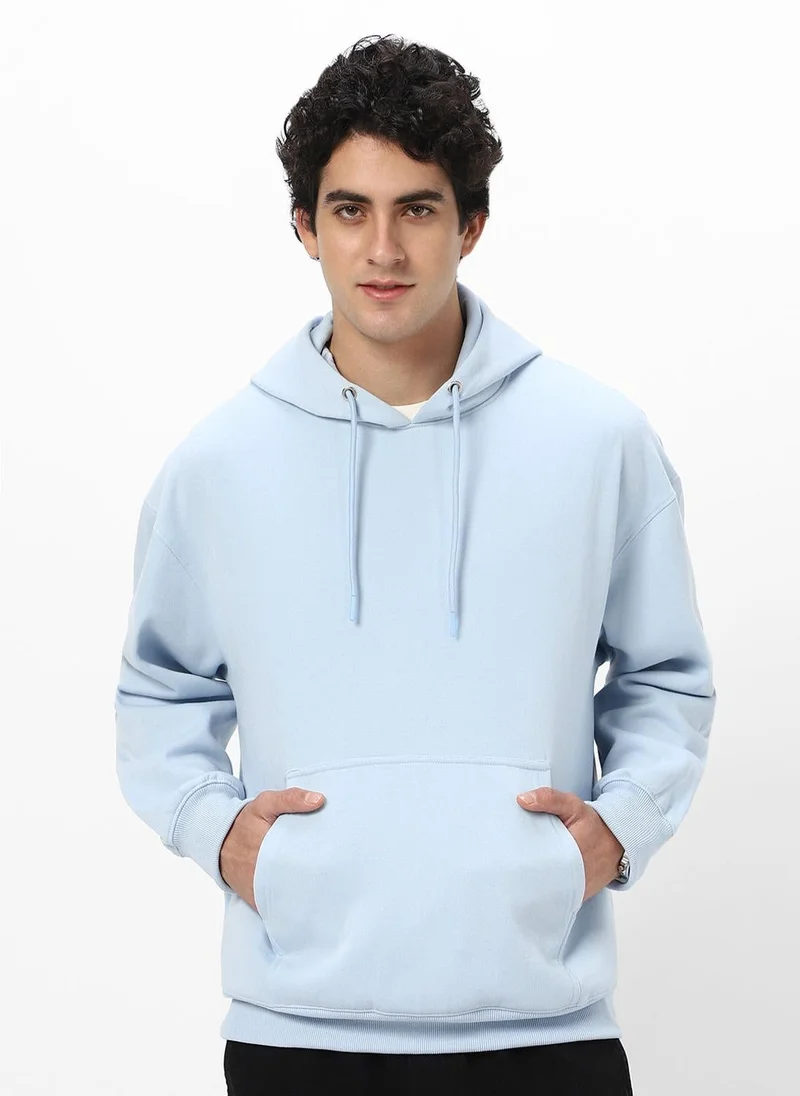 Urbano Fashion Men's Ballad Blue Cotton Solid Oversized Hooded Neck Sweatshirt
