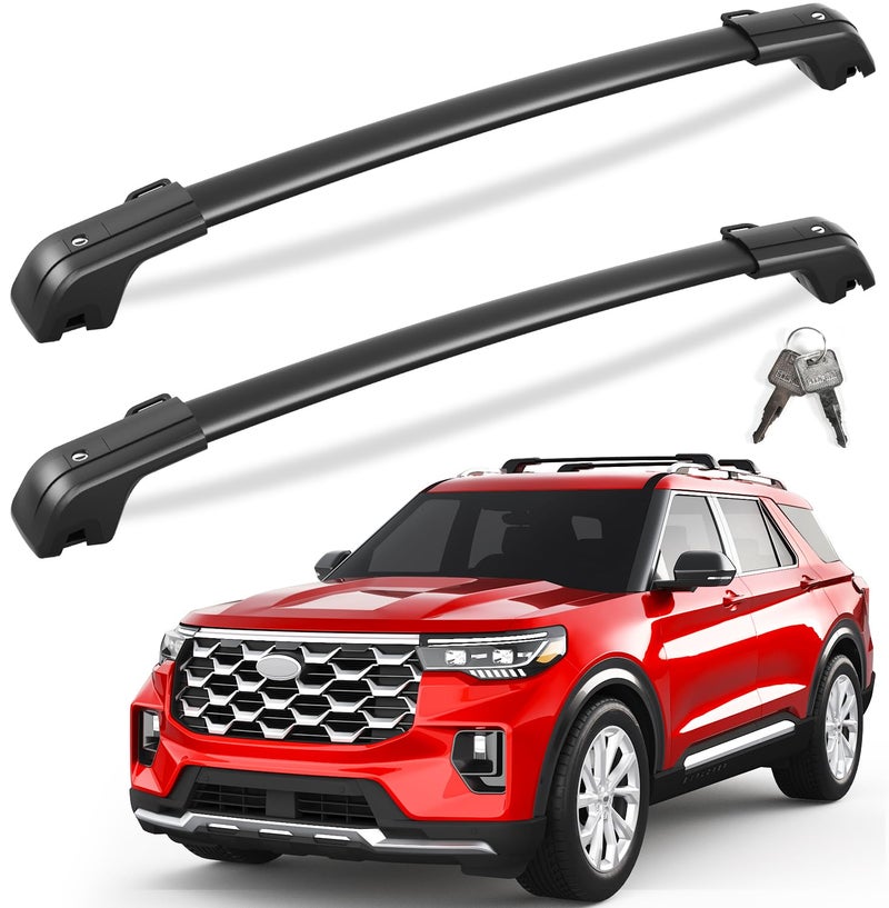 KINGGERI Lockable 260lbs Roof Rack Cross Bars Compatible with Ford Explorer 2020 2021 2022 2023 2024 2025 Heavy Duty AntiTheft Aluminum Roof Rails Crossbars Rooftop Cargo Basket Carrier Luggage