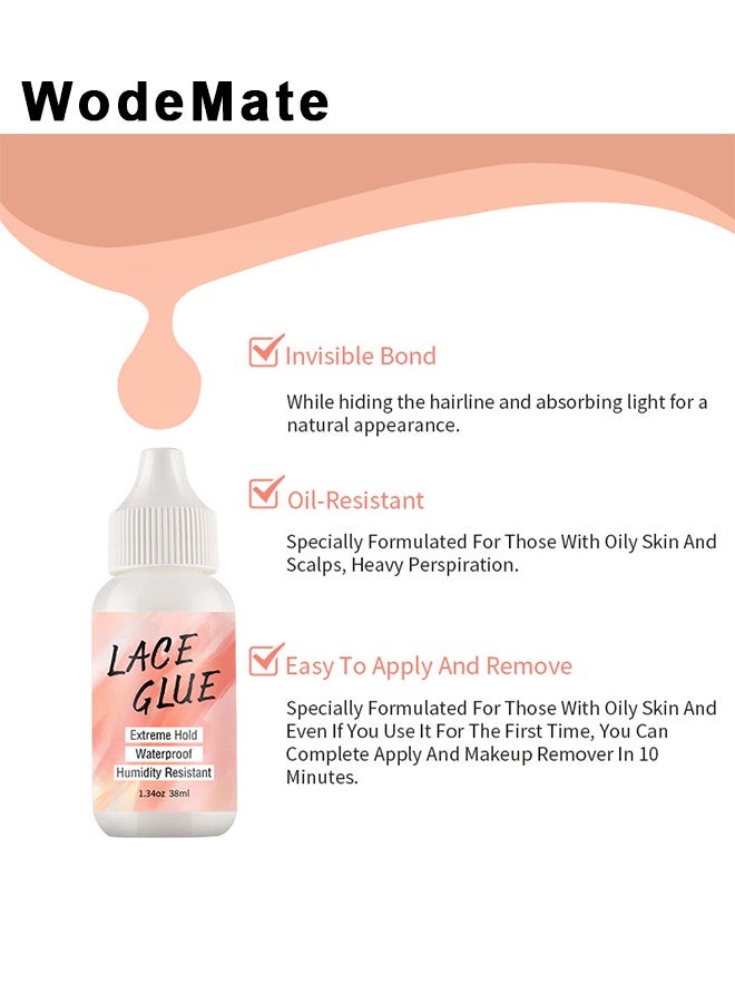 WodeMate 38ML Lace Wig Glue And 30ML Adhesive Remover Set, Lace Wig Glue Safe Non-Toxic Glue, Waterproof Invisible Bonding, Perfect Combination For Front Lace Wigs - Image 2