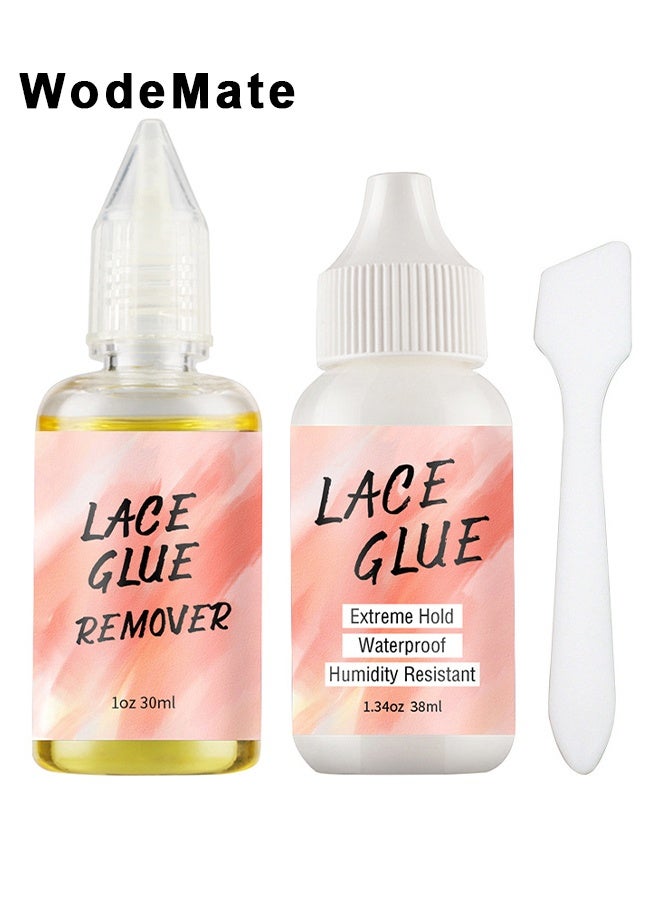 WodeMate 38ML Lace Wig Glue And 30ML Adhesive Remover Set, Lace Wig Glue Safe Non-Toxic Glue, Waterproof Invisible Bonding, Perfect Combination For Front Lace Wigs - Image 1