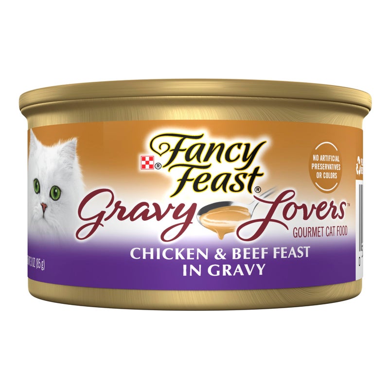 Fancy Feast Purina Fancy Feast Gravy Lovers Chicken and Beef Feast Grilled Gourmet Cat Food in Wet Cat Food Gravy - (Pack of 24) 3 oz. Cans - Image 1