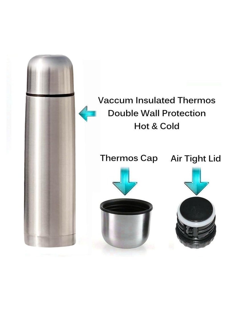 Water Flask, Double Walled Vacuum Insulated Flask 1 Litre, Leakproof 24 Hours Hot and Cold Water Bottle, Durable Stainless-Steel Interior and Exterior, Silver - Image 4