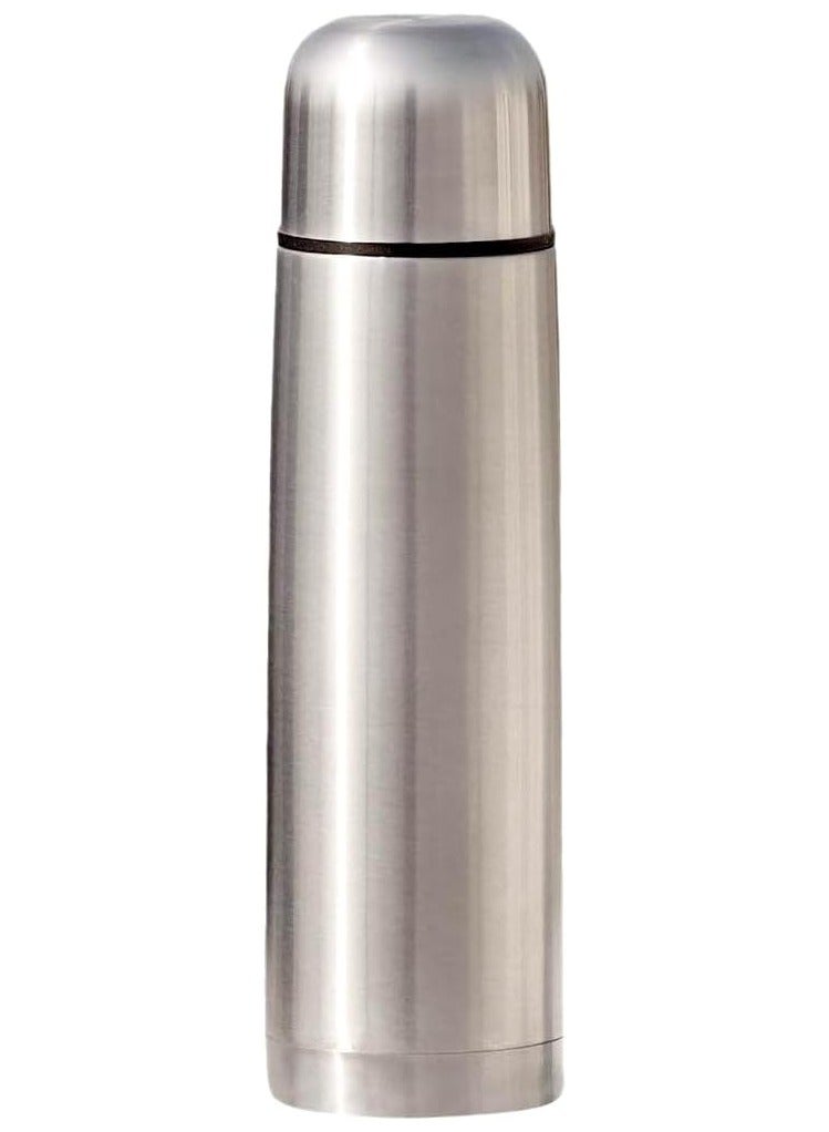 Water Flask, Double Walled Vacuum Insulated Flask 1 Litre, Leakproof 24 Hours Hot and Cold Water Bottle, Durable Stainless-Steel Interior and Exterior, Silver - Image 1