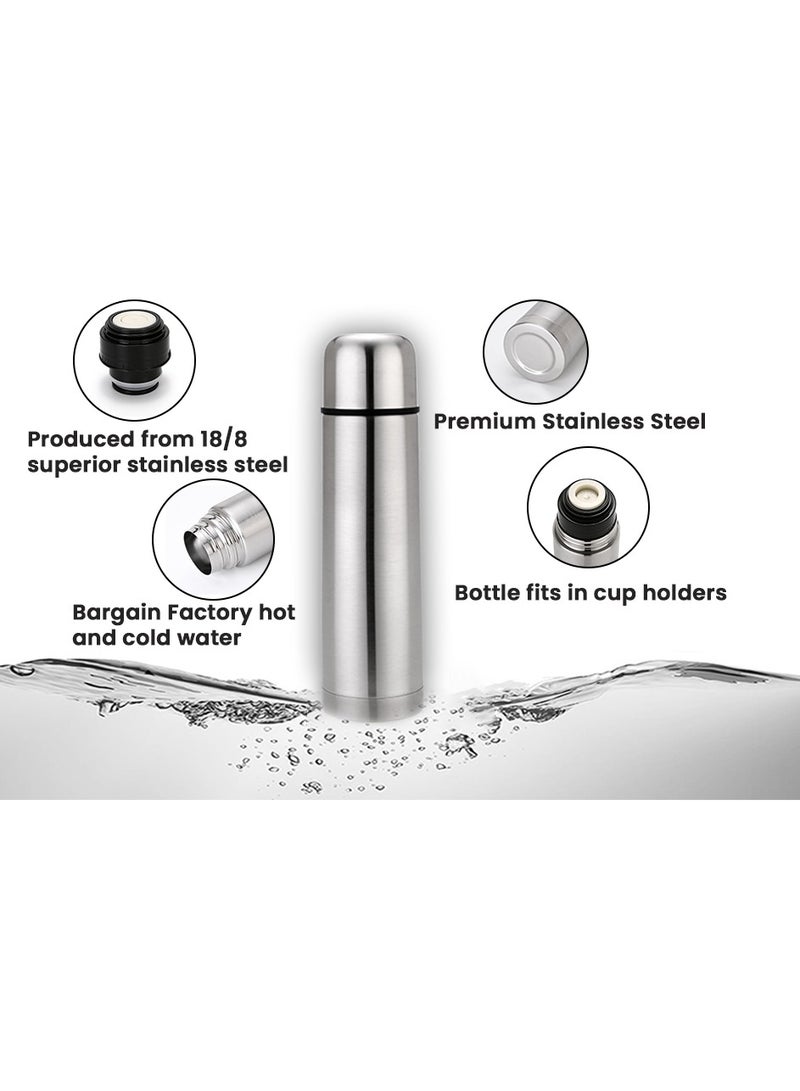 Water Flask, Double Walled Vacuum Insulated Flask 1 Litre, Leakproof 24 Hours Hot and Cold Water Bottle, Durable Stainless-Steel Interior and Exterior, Silver - Image 2