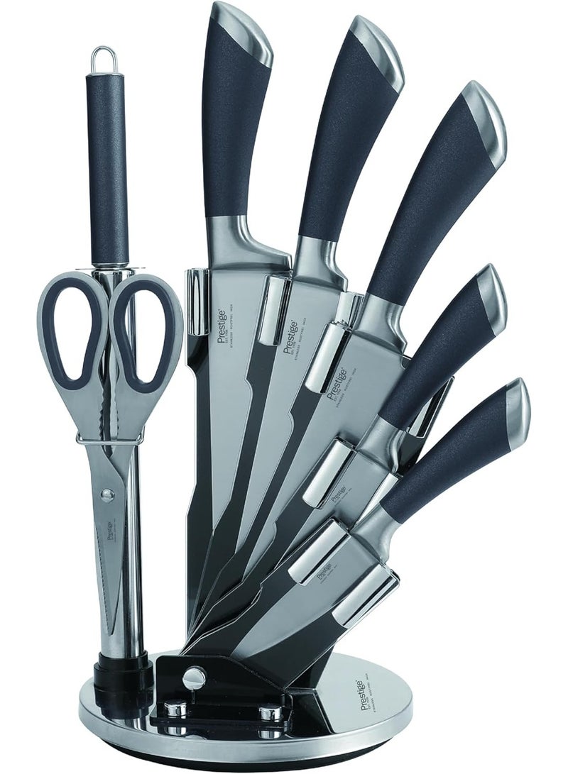 Prestige 8-piece knife set with acrylic stand |  laser-cut rust-free stainless steel blade ( BLACK )